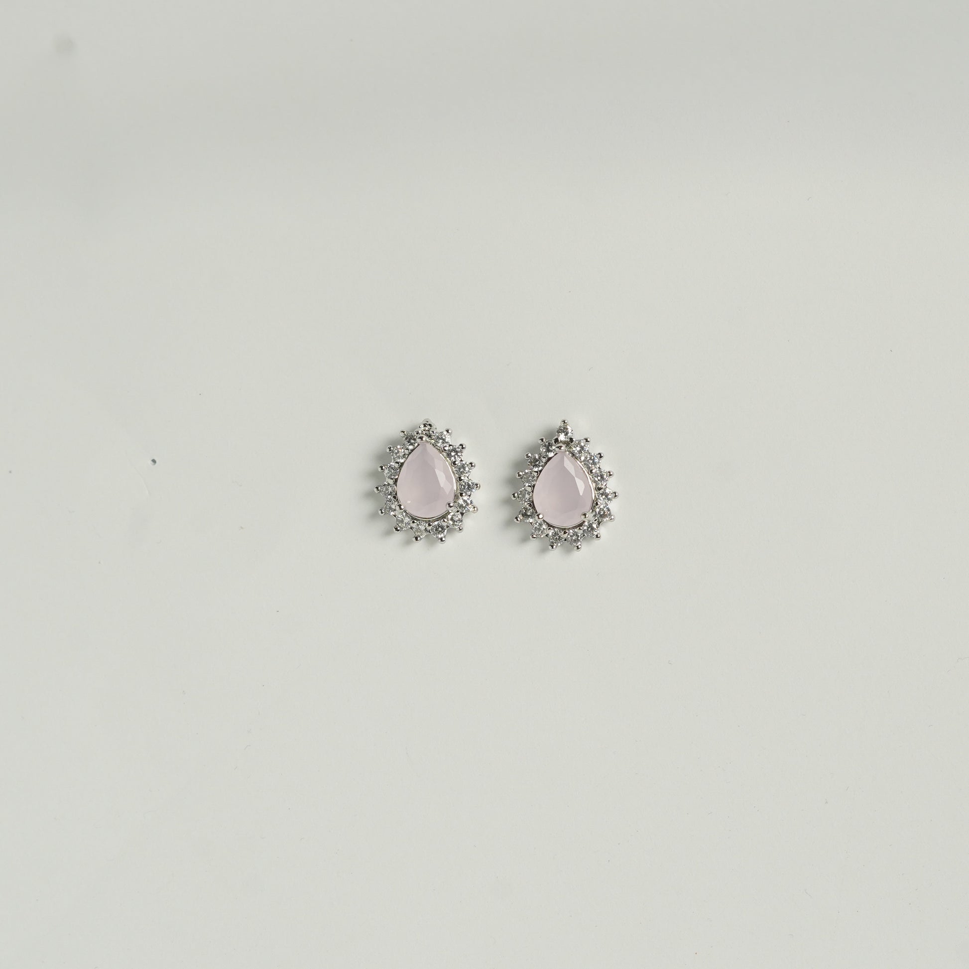 Teardrop Crystal Stud Earrings with Halo Setting