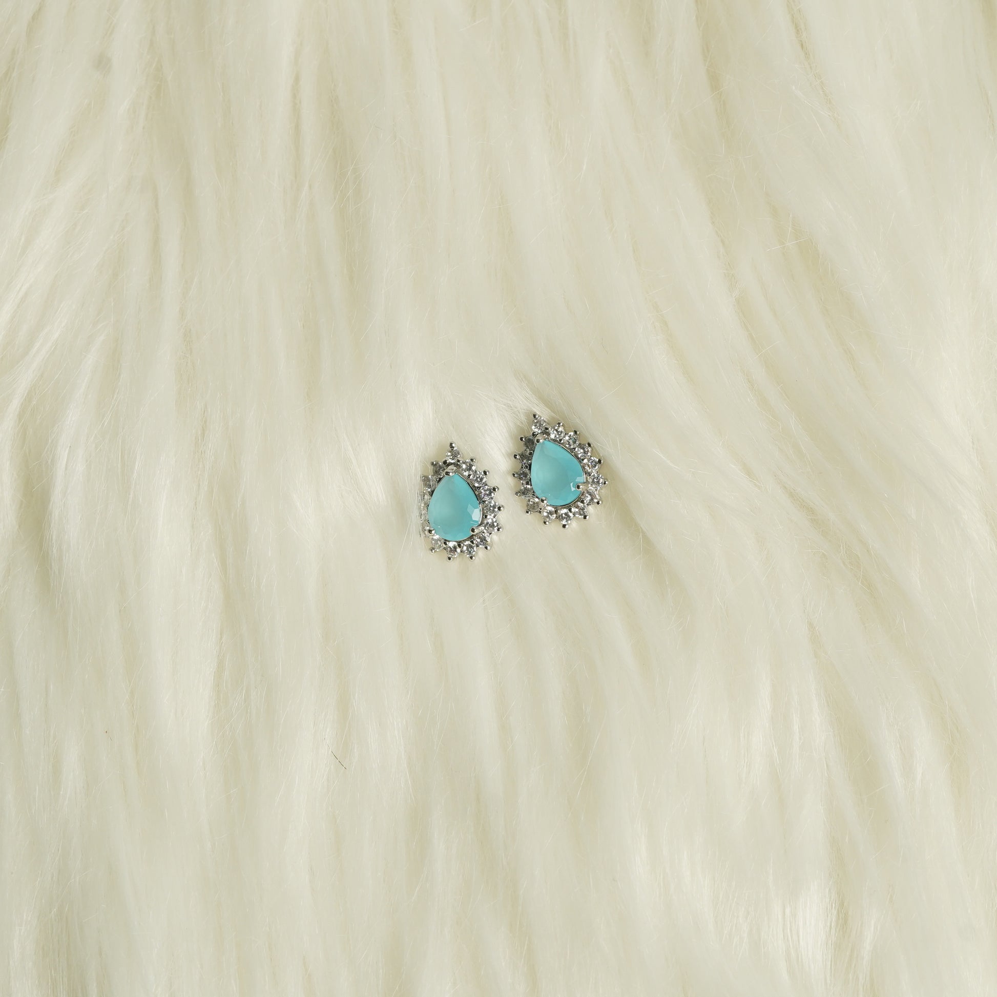 Teardrop Crystal Stud Earrings with Halo Setting