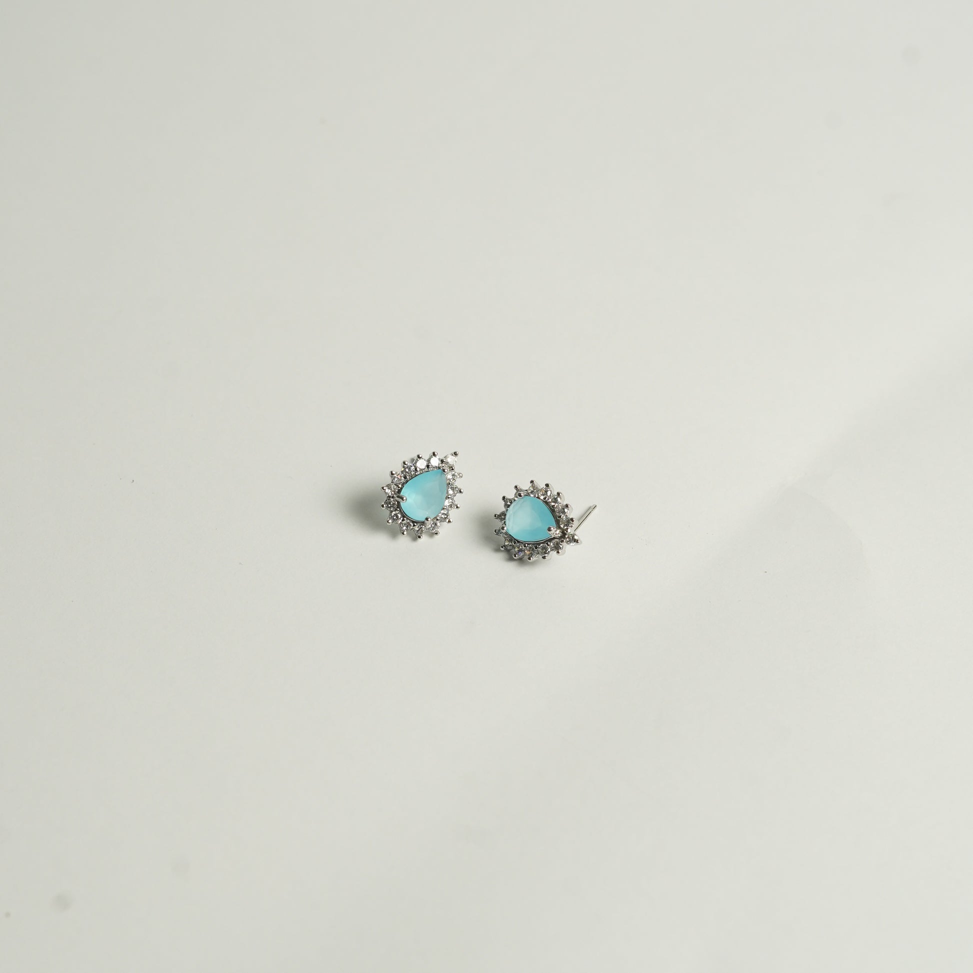 Teardrop Crystal Stud Earrings with Halo Setting