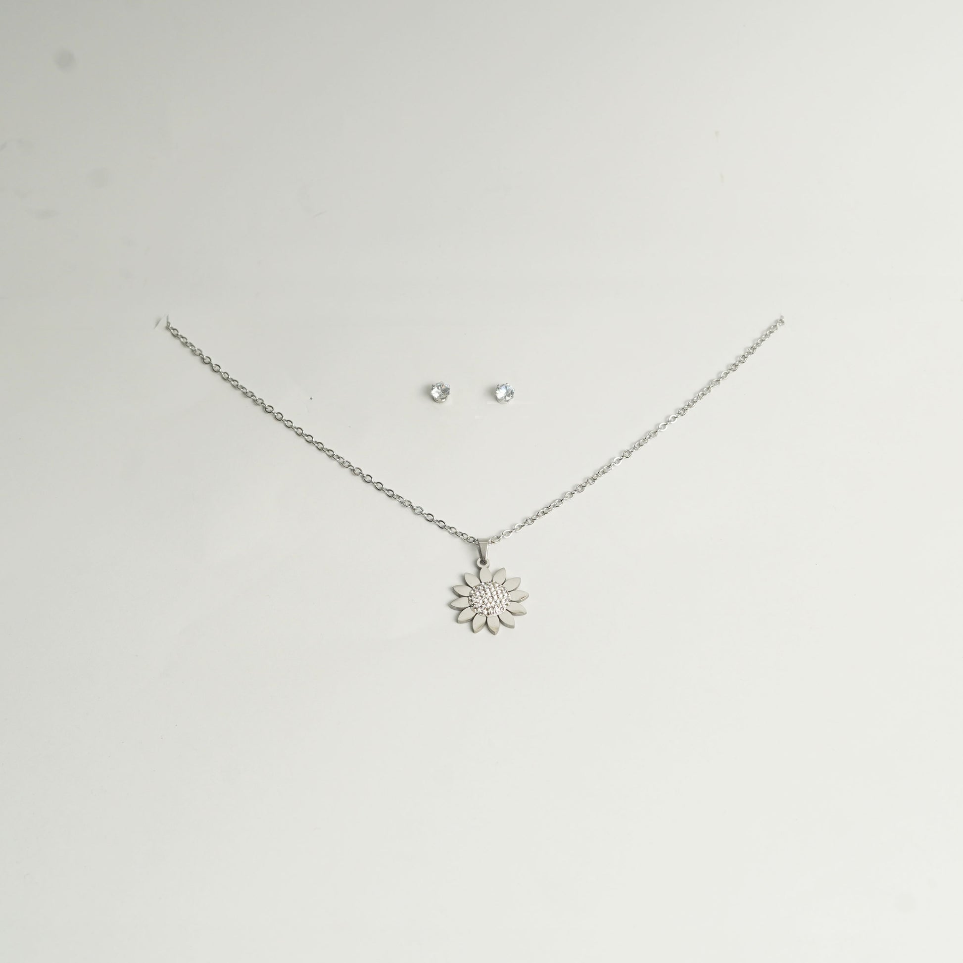 Stainless Steel Sunflower Necklace Set with Stud Earrings