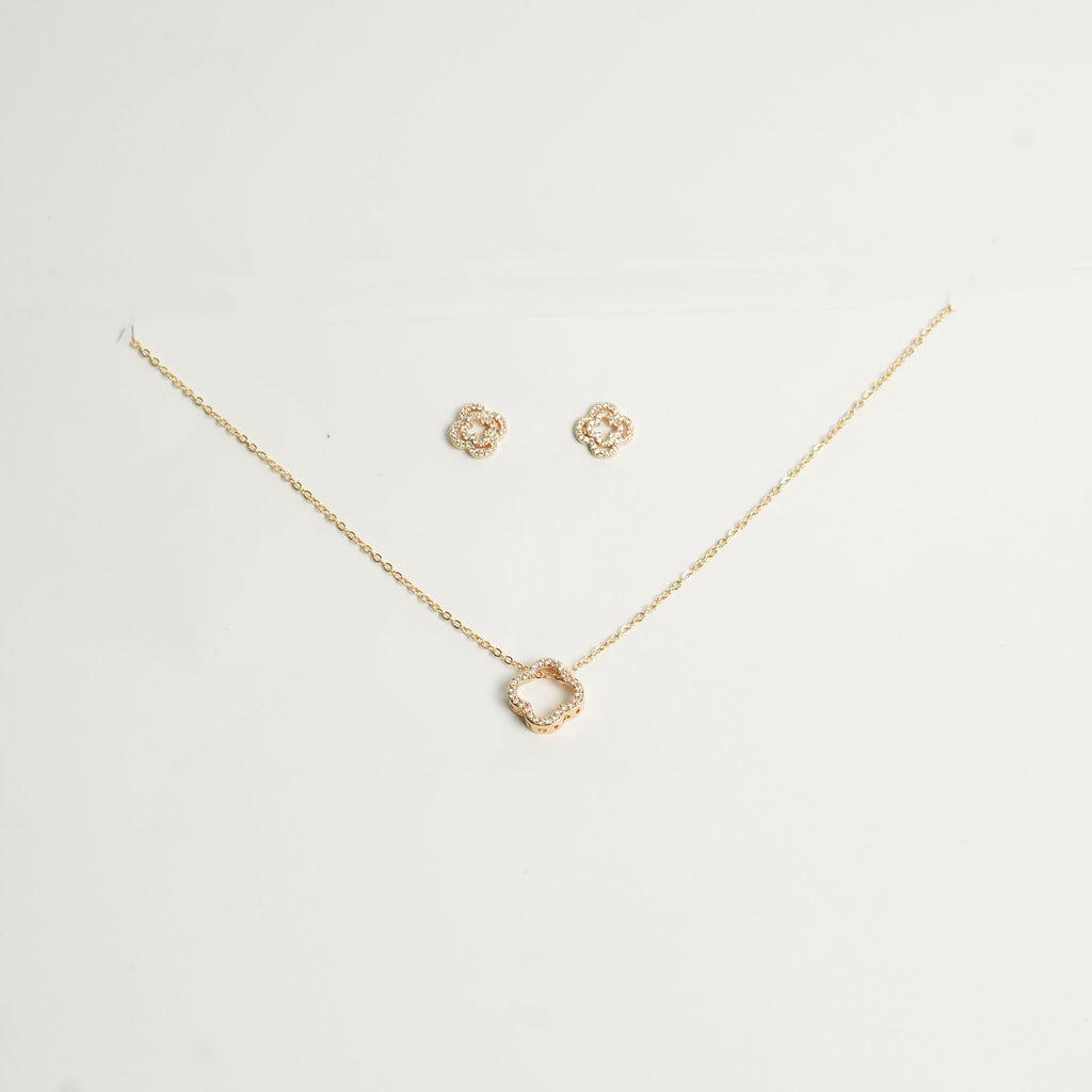 Clover outlined necklace and earring Set