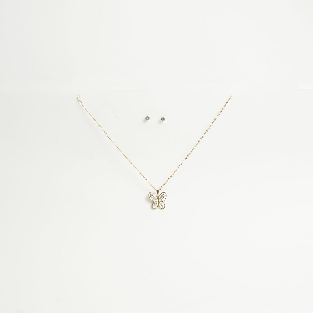 Stainless Steel Solid butterfly Necklace Set with Stud Earrings